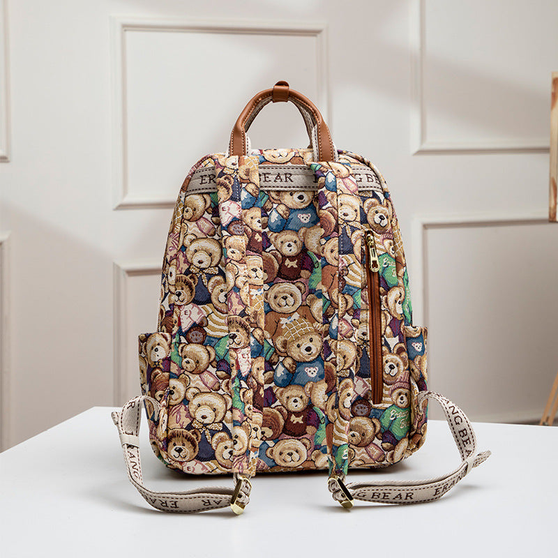 Women's Bear Attachment Canvas Embroidered Inch Notebook Backpacks