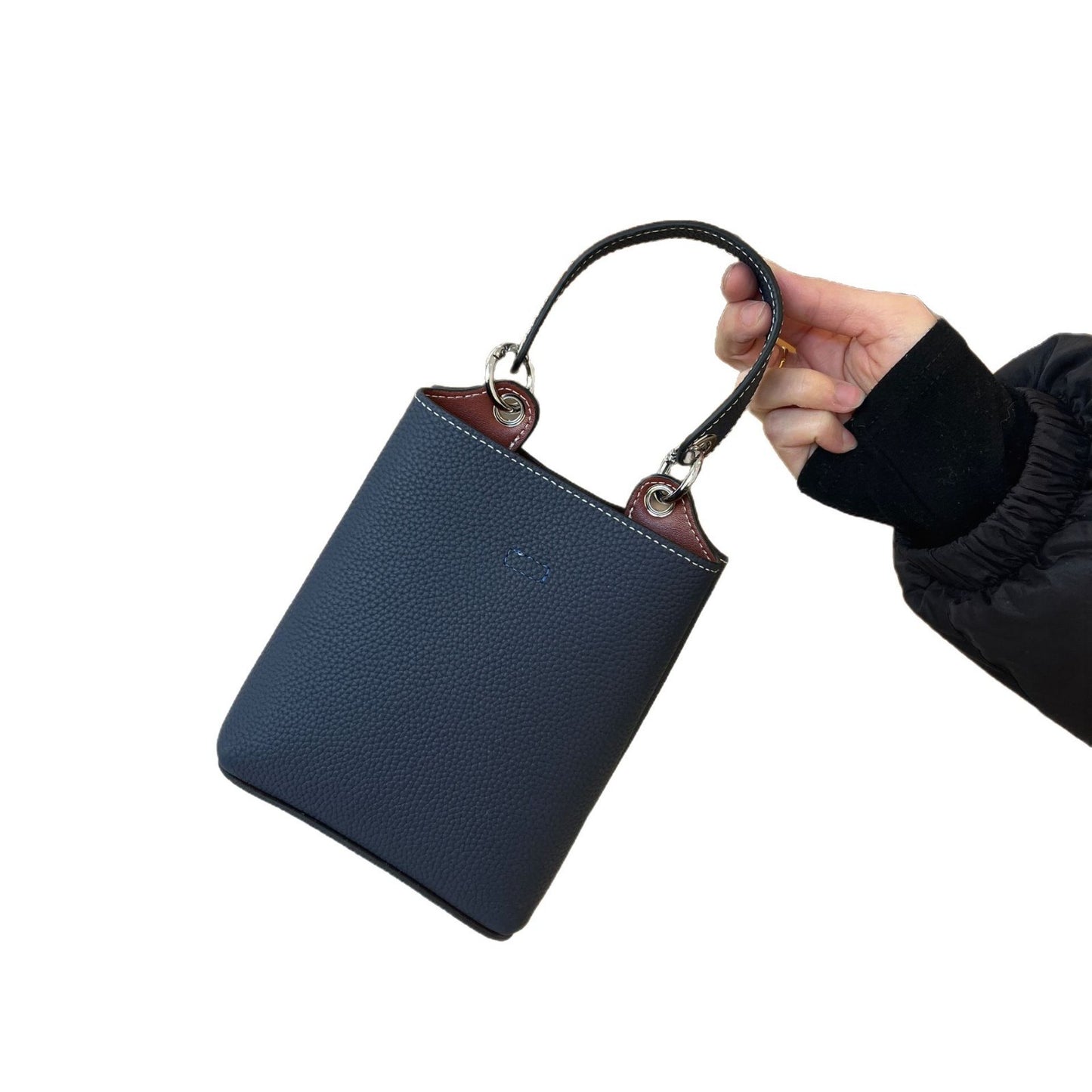Women's Contrast Color Top Layer Leather Mini Phone Bags