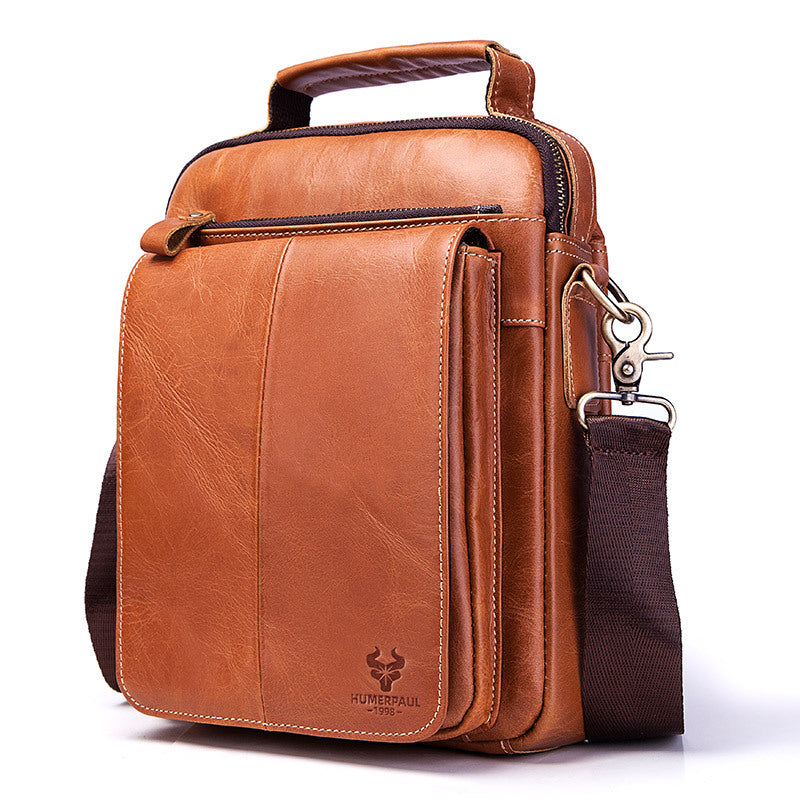 Men's Paul First Layer Cowhide Vertical Design Men's Messenger Bags