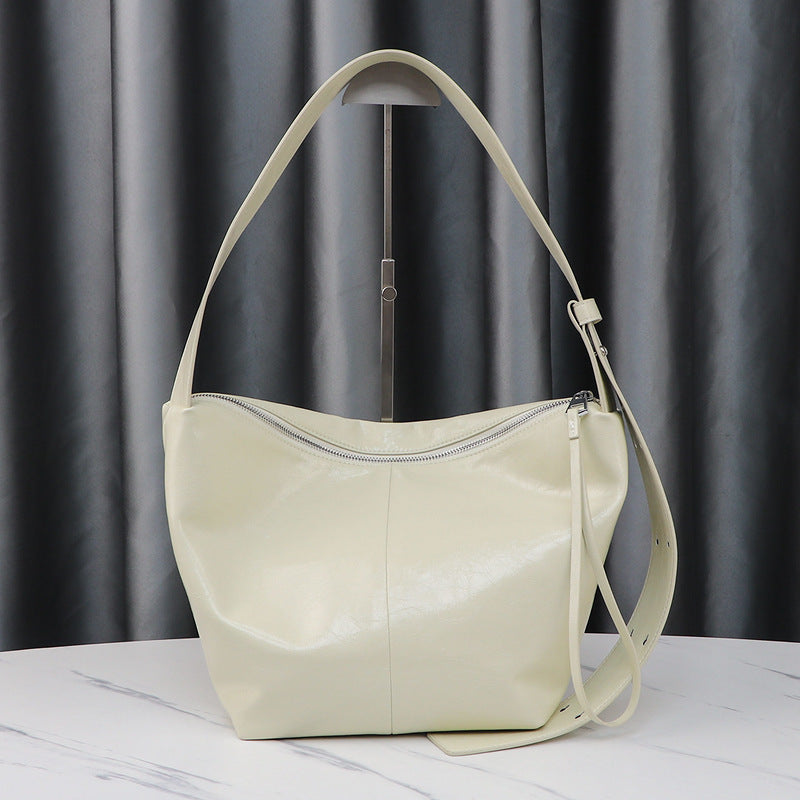 Women's Oil Wax Leather High Quality Large Capacity Pleated Tote Bags