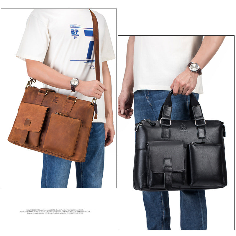Men's First Layer Crazy Horse Leather Portfolio Men's Briefcases