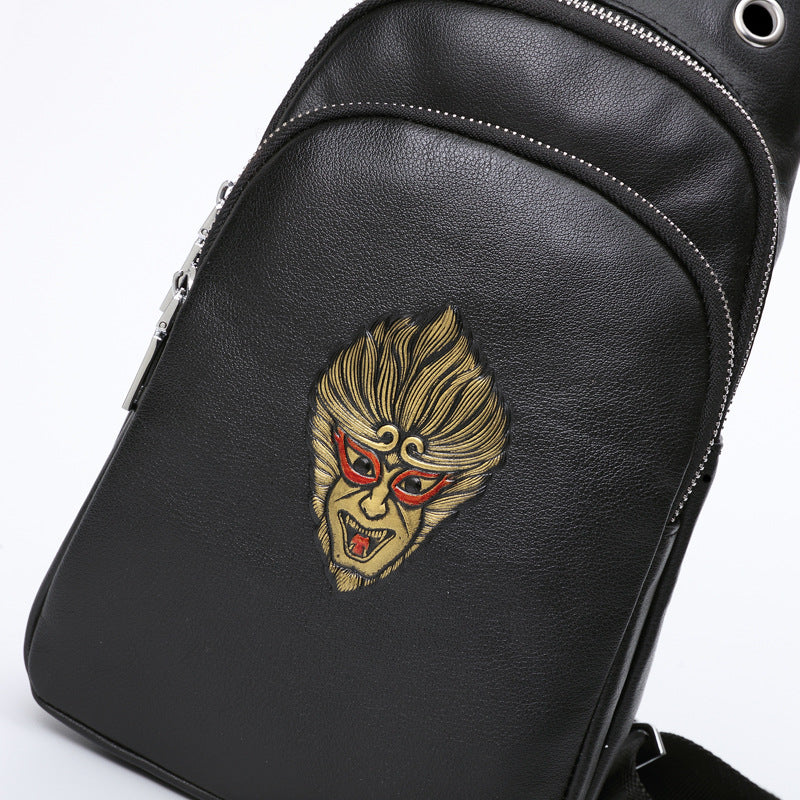 Men's Black Myth Leather Personalized Hand Painted Men's Chest Bags