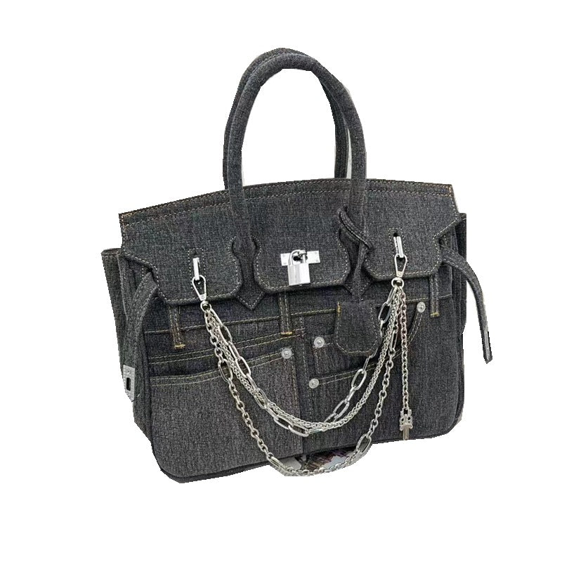 Women's Denim Portable Spoof Pants Pocket Design Tote Bags