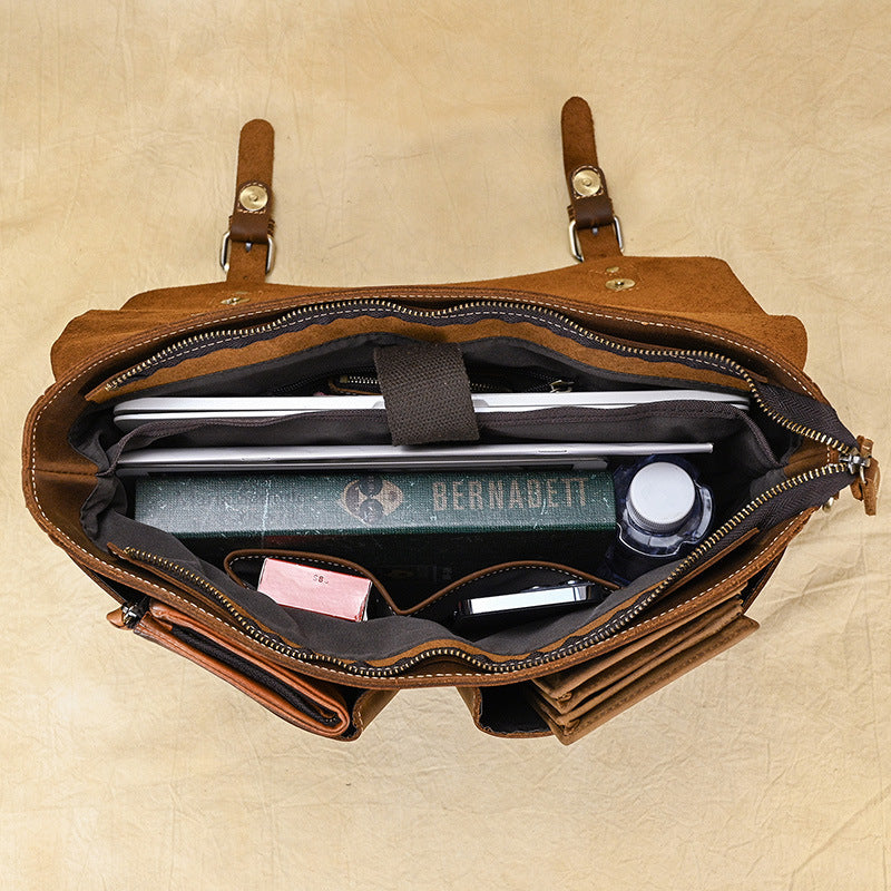 Men's Leather Retro Cowhide Crazy Horse Inch Men's Handbags