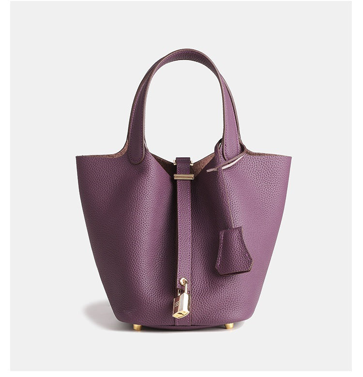 Women's High Quality Vegetable Basket First Layer Cowhide Portable Commuter Bucket Bags
