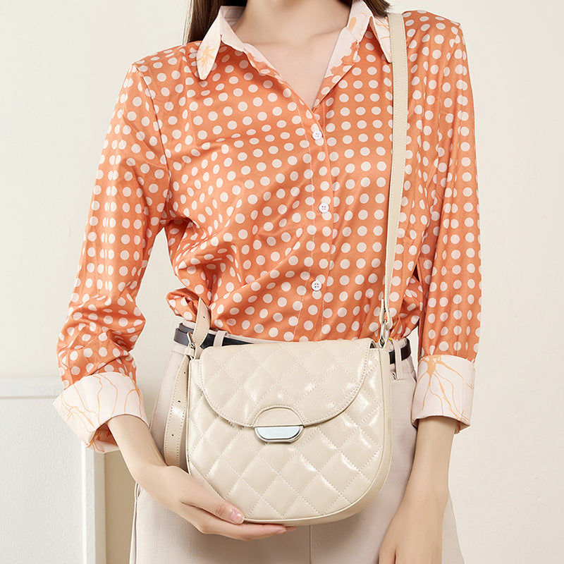 Women's Saddle High-grade Diamond Plaid Underarm Genuine Crossbody Bags