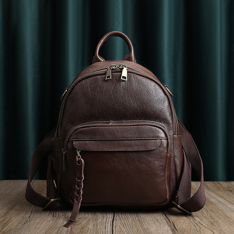 Women's & Men's & Genuine Leather Large Capacity Solid Backpacks