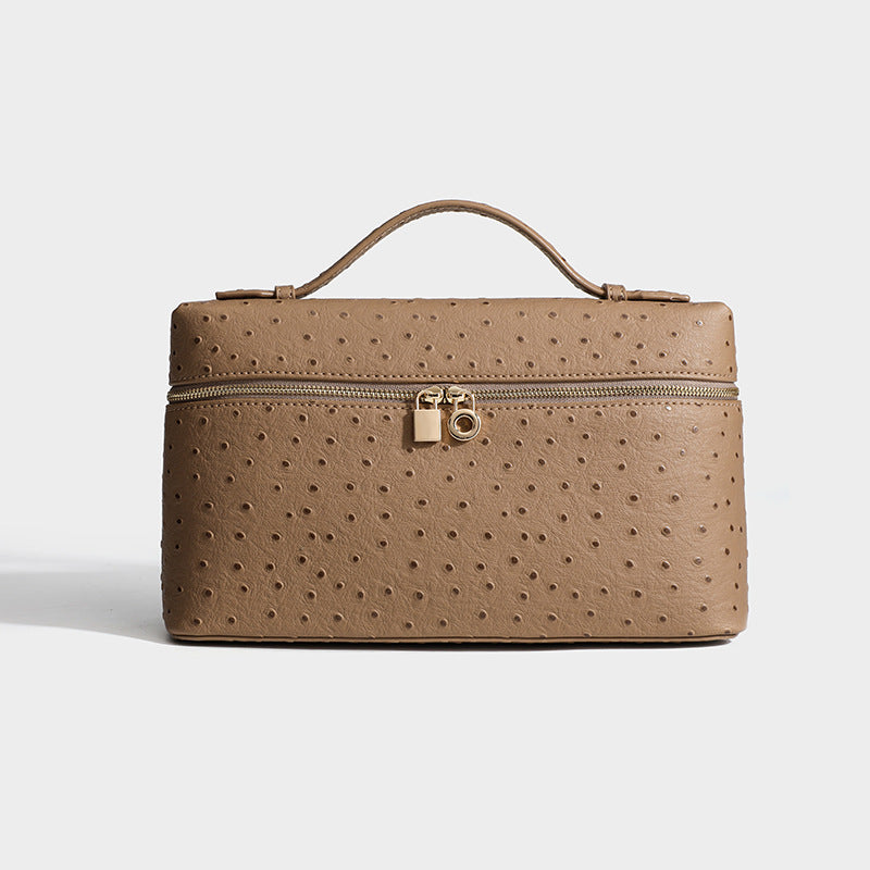 Genuine Leather Ostrich Grain Lunch Box Small Square Bags