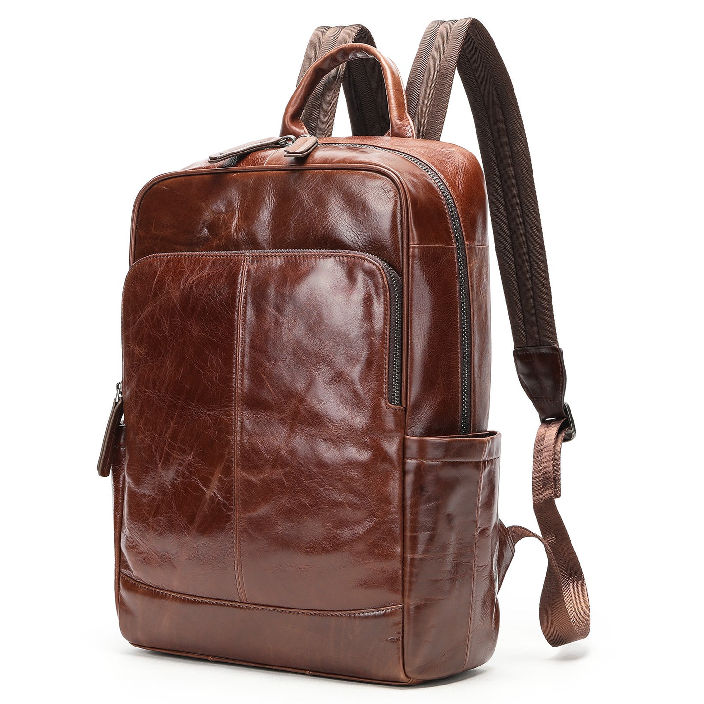 Men's Leather First Layer Cowhide Oil Wax Backpacks