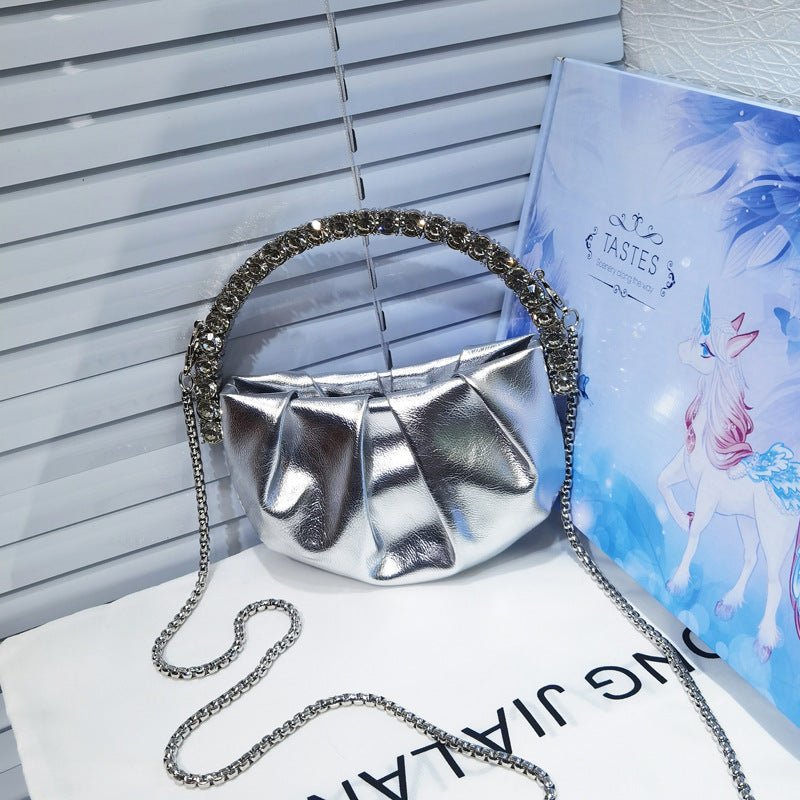 Round Diamond Pleated Dinner Niche Cloud Crossbody Bags