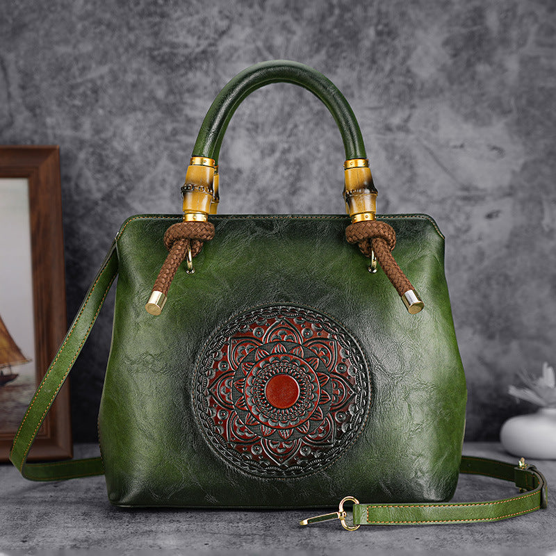 Autumn Retro Embossing Brushed Bamboo Large Crossbody Bags