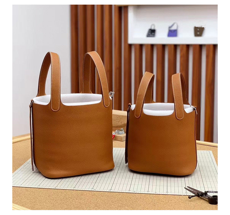 Women's Vegetable Basket First Layer Cowhide Large Shoulder Bags