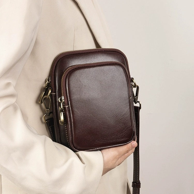 Women's Fashionable Genuine Leather Retro Vegetable Tanning Shoulder Bags