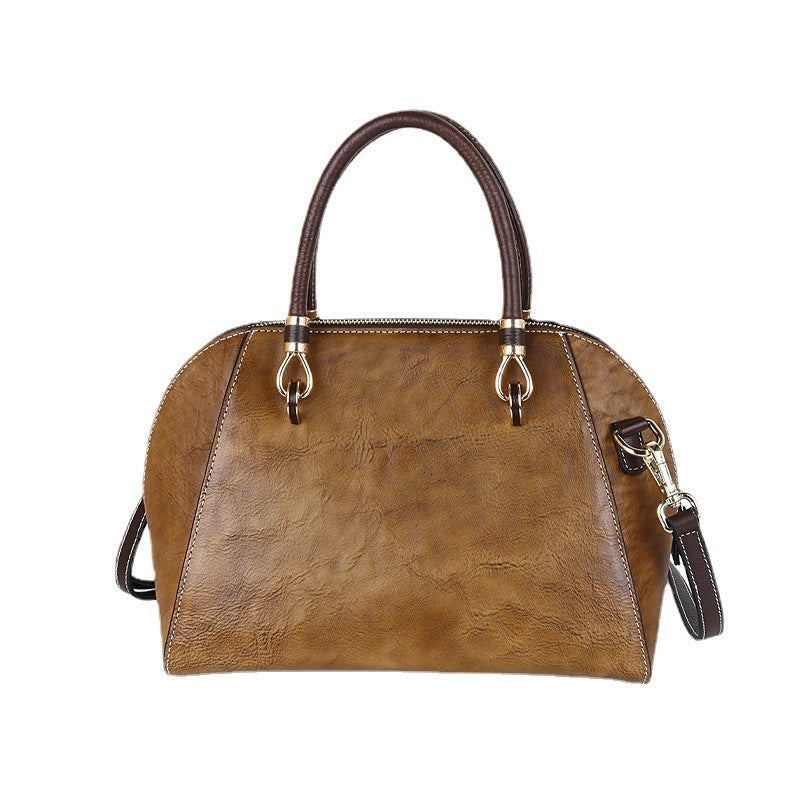 Women's Cowhide Retro Style Shell Brushed Embossed Shoulder Bags
