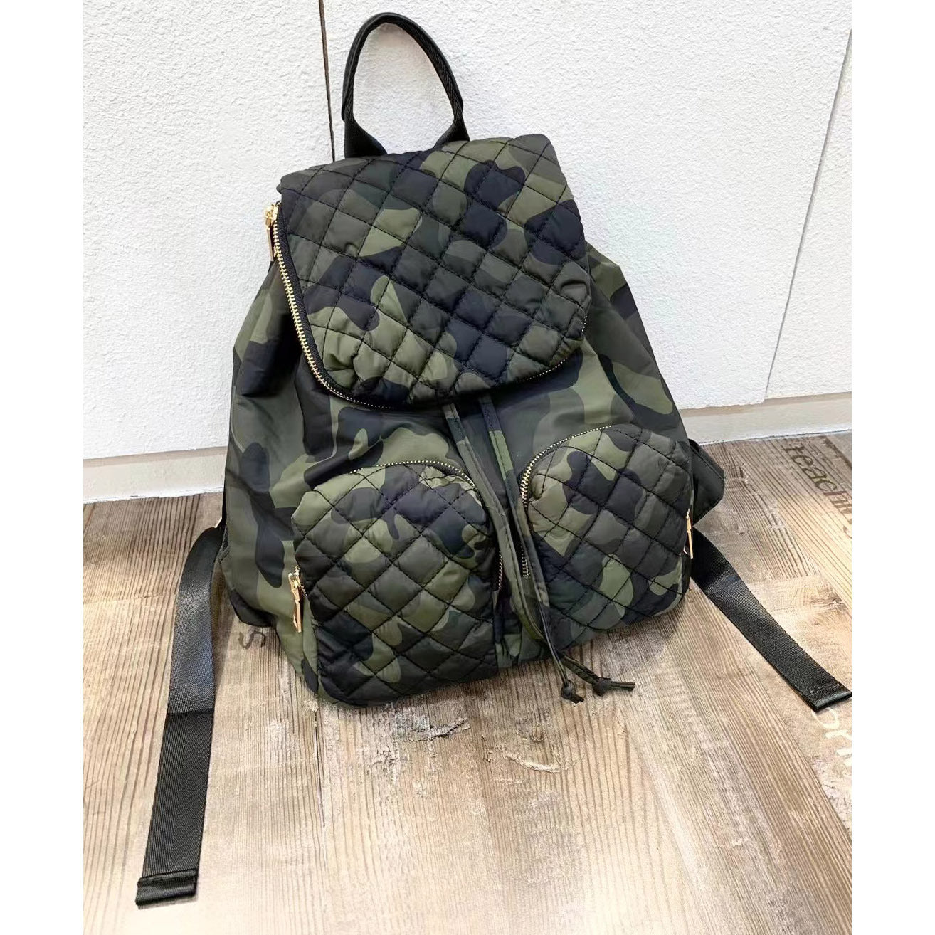 Women's Large Capacity Flip Drawstring Rhombus Nylon Backpacks