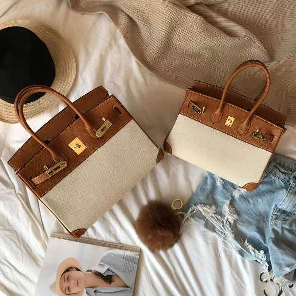 Women's Summer Prepuce With Canvas Contrast Color Handbags