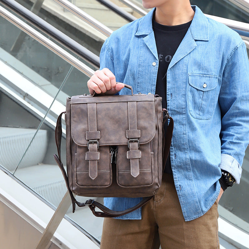 Men's Retro Crazy Horse Leather Big Men's Shoulder Bags