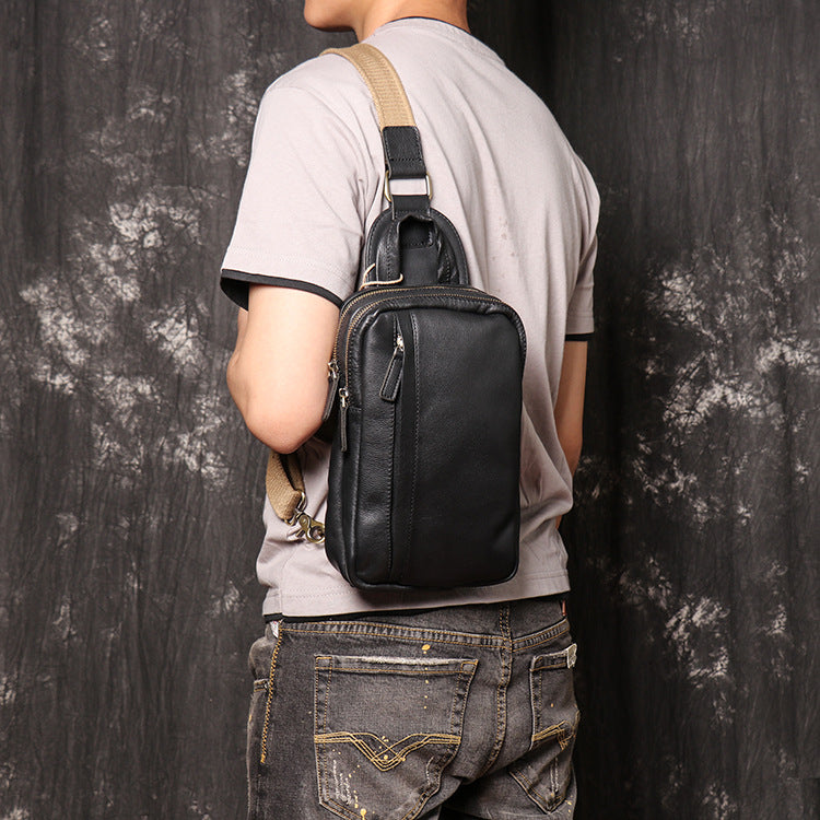 Women's & Men's & Trendy Cool Oil Leather Genuine Large Men's Chest Bags