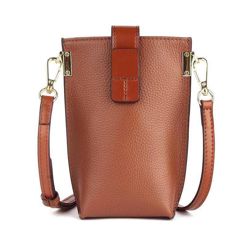 Women's Layer Cowhide Simple Cell Contrast Color Phone Bags