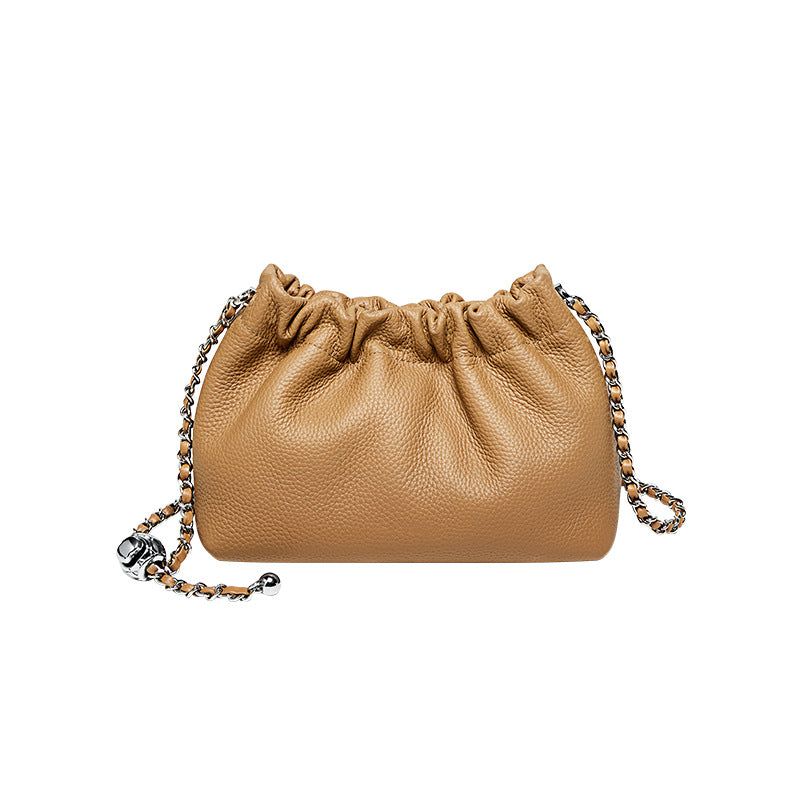 Women's Summer Chain Pleated Cloud Genuine Leather Small Square Bags