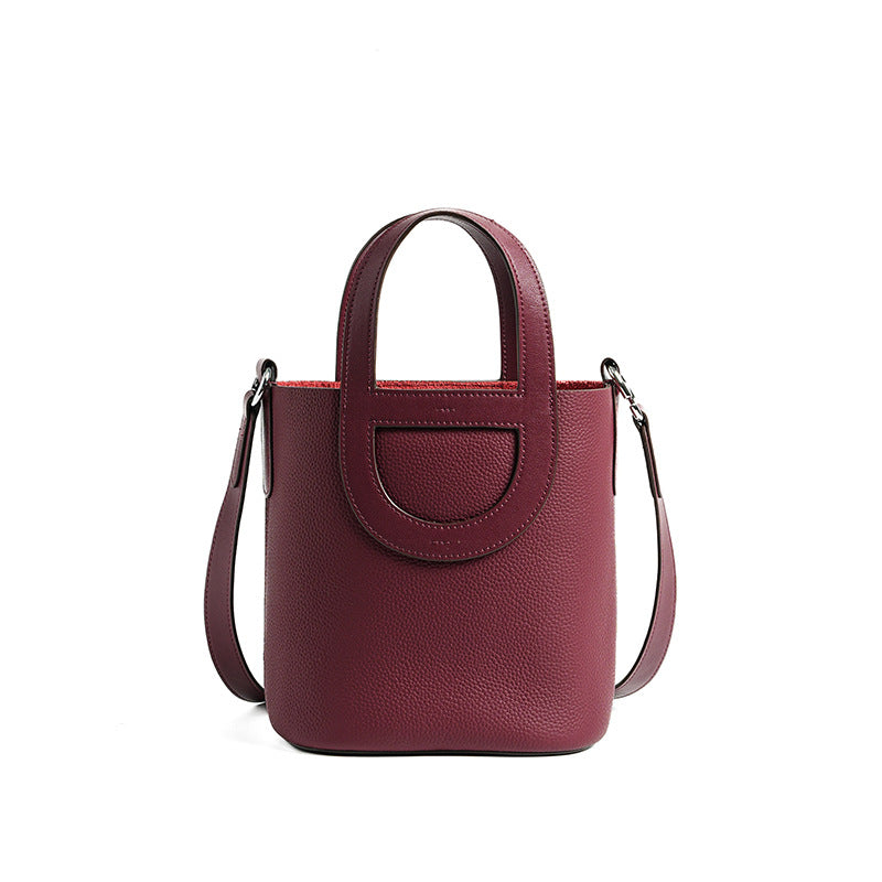 Basket Layer Cowhide Leather Cross Body Bucket Bags