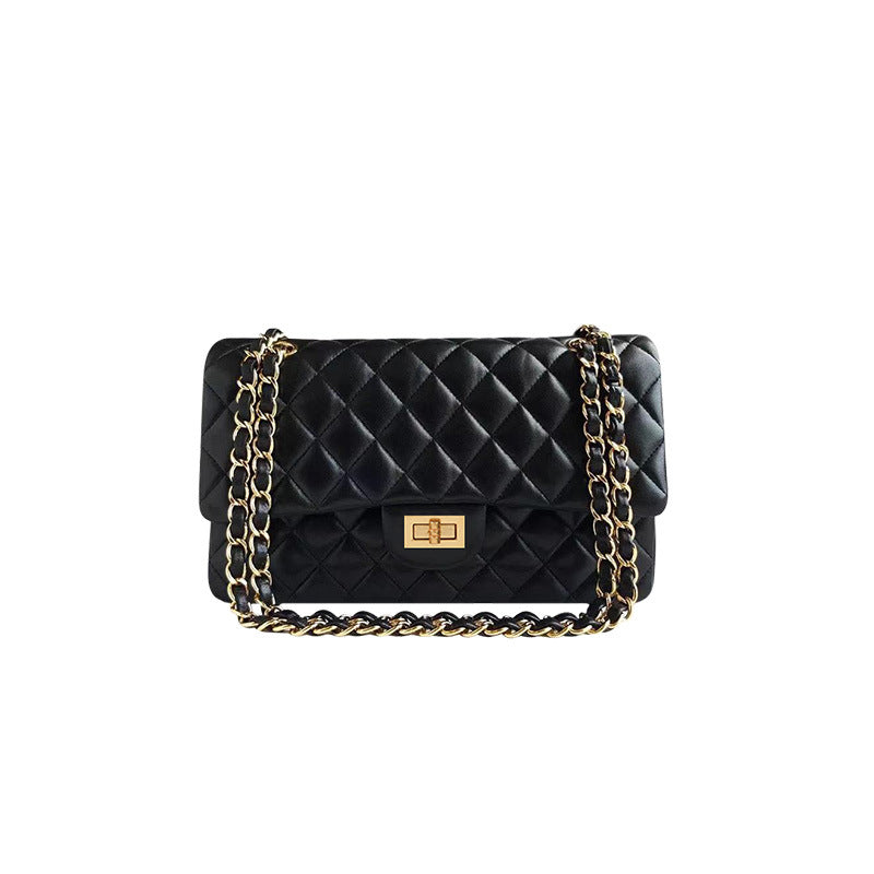 Women's Black Diamond Plaid Chain Versatile Sheepskin Shoulder Bags