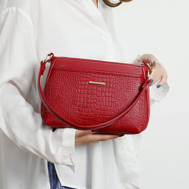 Women's Soft Leather Mother Crocodile Pattern Portable Crossbody Bags