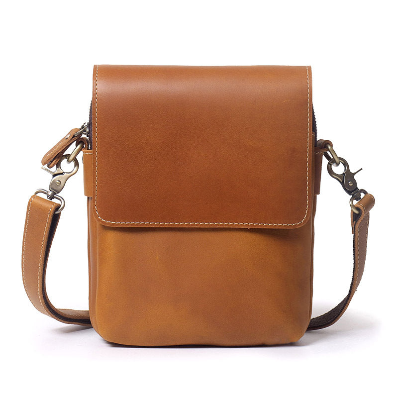 Men's Handmade Crazy Horse Leather Vertical Simple Men's Messenger Bags