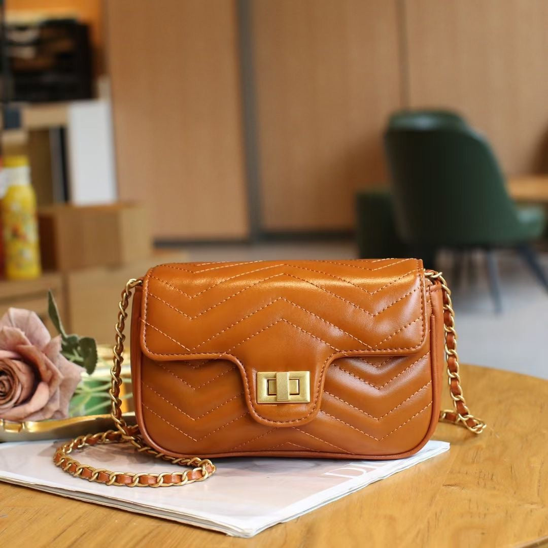 Women's Diamond Chain Female Fashion Genuine Leather Small Square Bags