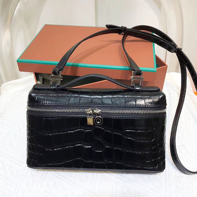 Layer Crocodile Pattern Cowhide Box Genuine Crossbody Bags