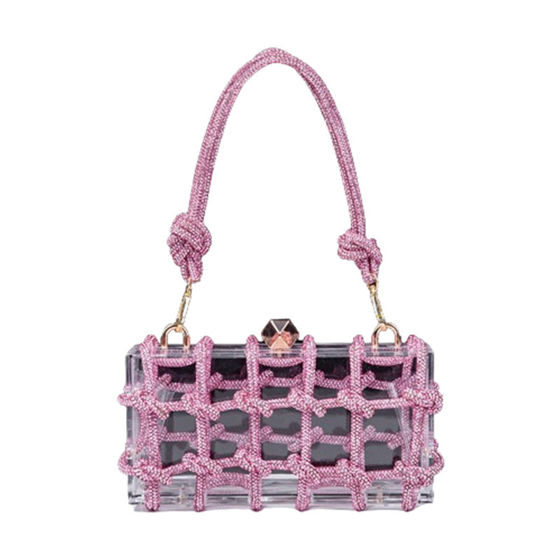 Women's Acrylic Box Hand-woven Diamond Rope Dinner Small Square Bags