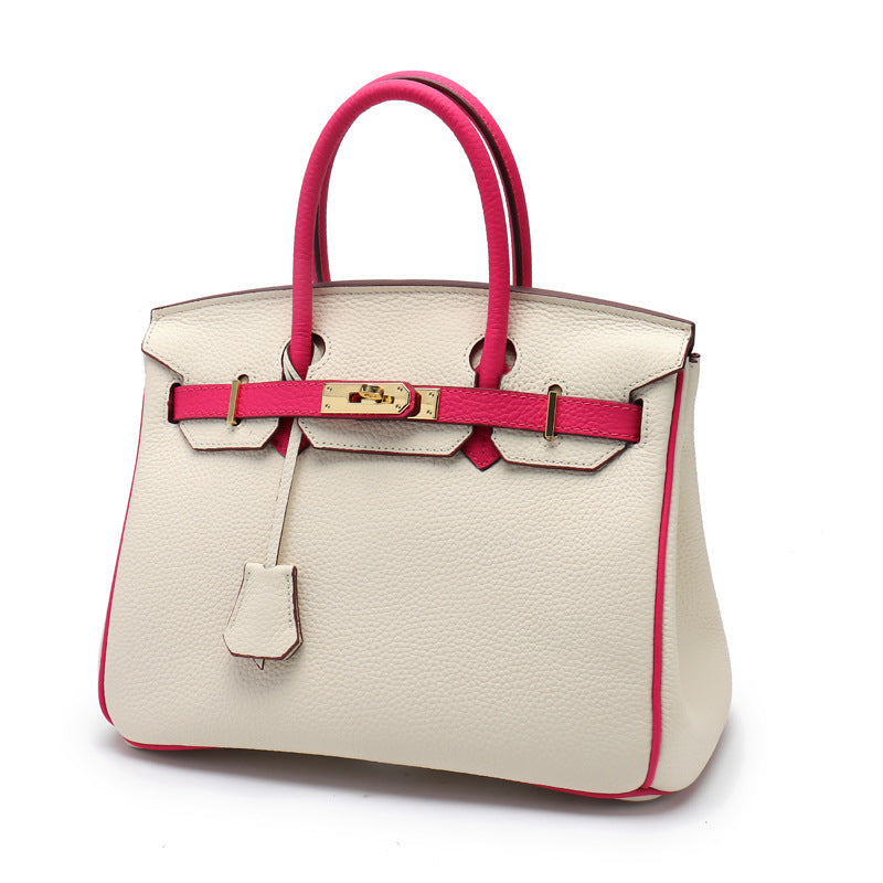 Women's Macaron Color Matching First Layer Cowhide Handbags