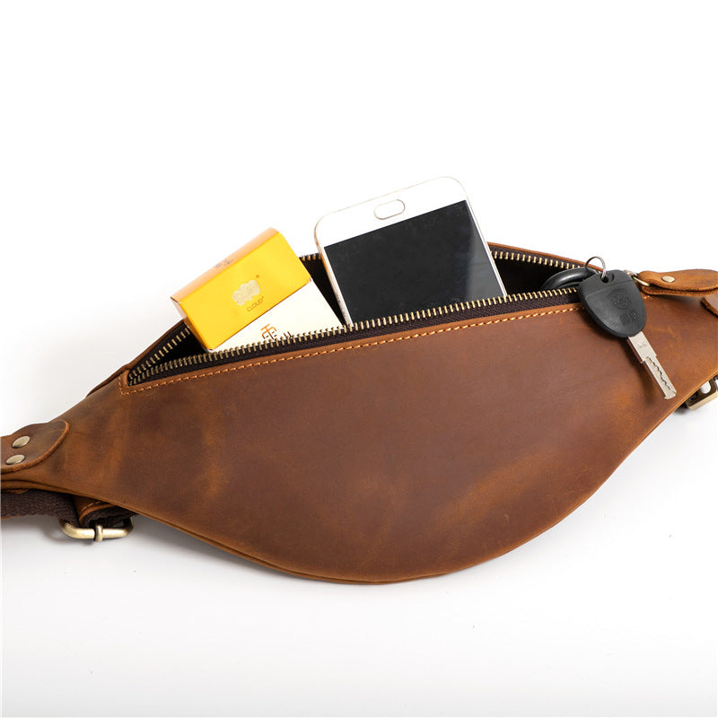 Men's Cowhide Leather Fashion Soft Trendy Sport Men's Waist Packs