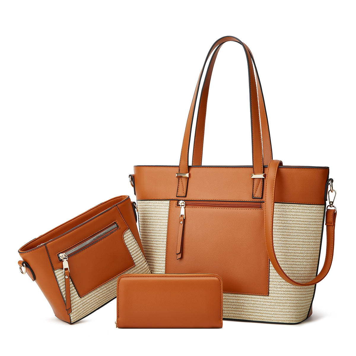 Pretty Color Matching Woven Three-piece Set Tote Bags