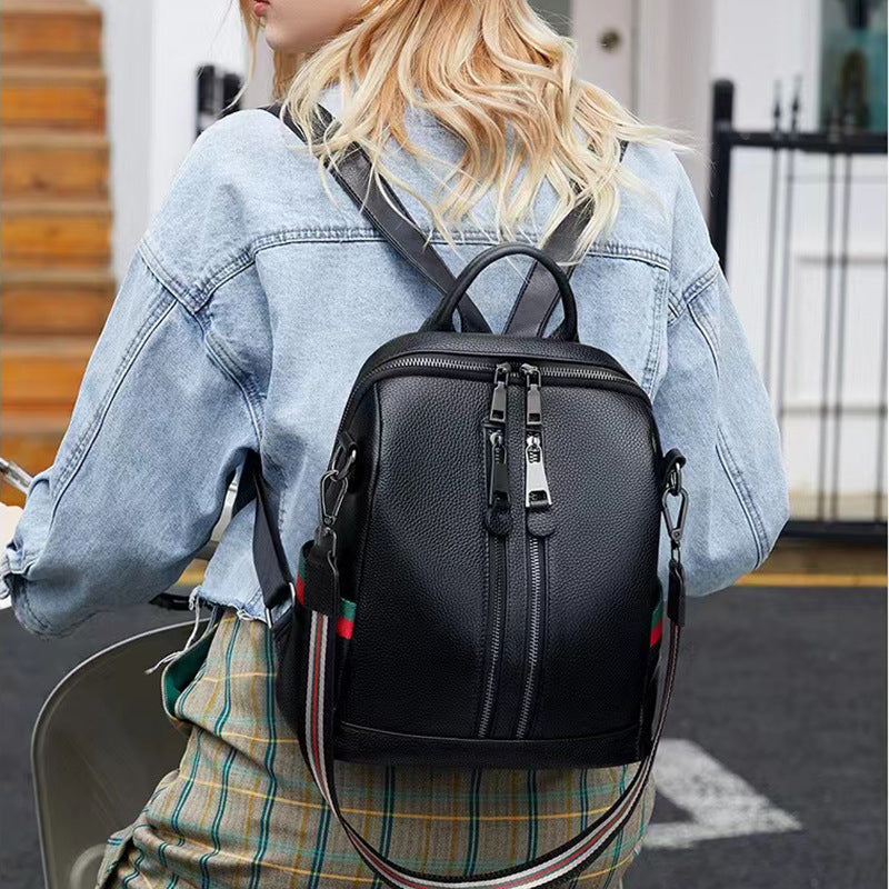 Women's Versatile Korean Style Top Layer Cattlehide Backpacks