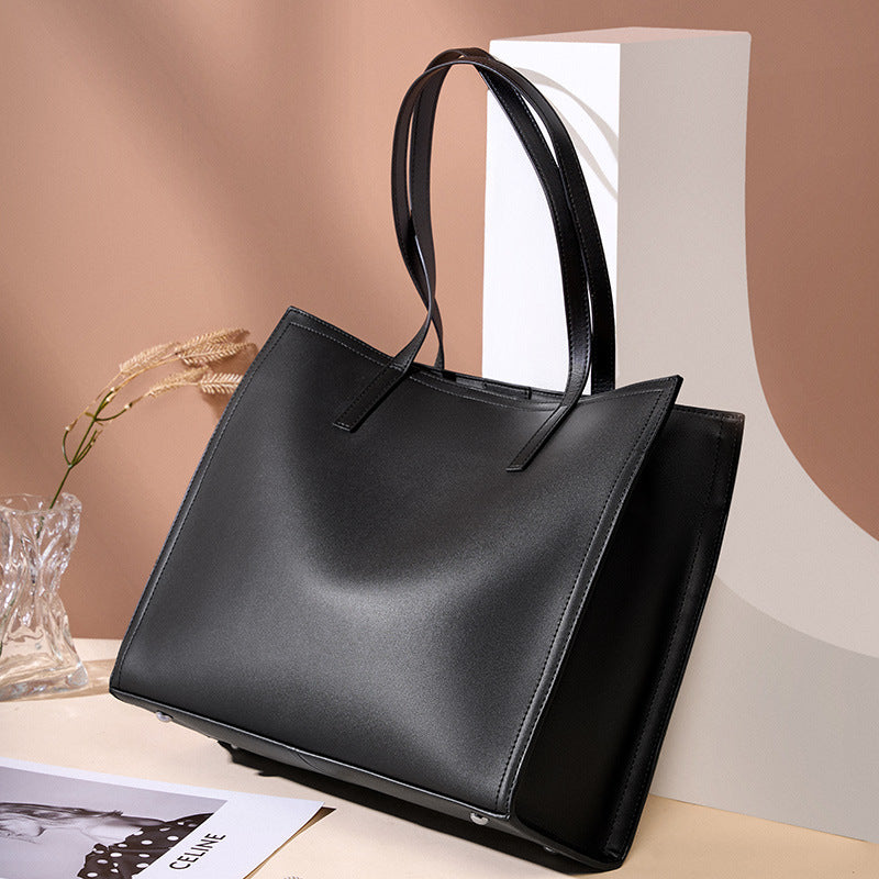 Genuine Leather Large Capacity Totes Black Tote Bags