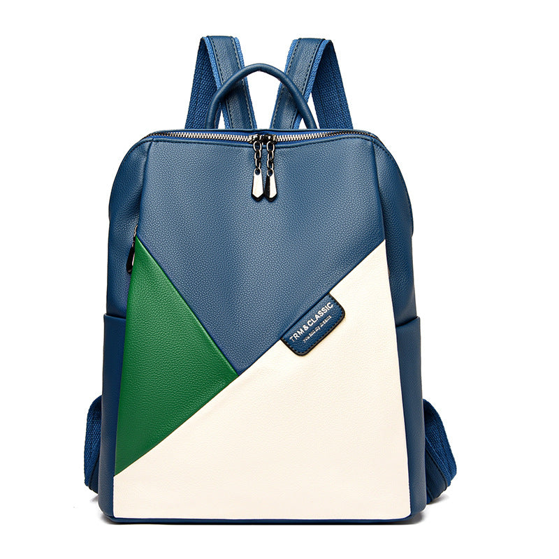 Women's Leather Fashion Large Capacity Trendy Patchwork Backpacks