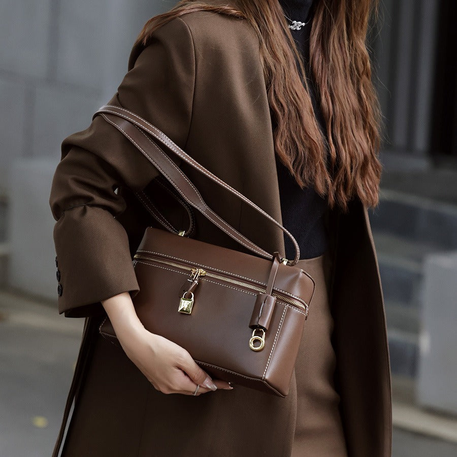 Elegant Commuter Summer Box Cattlehide Leather Bags