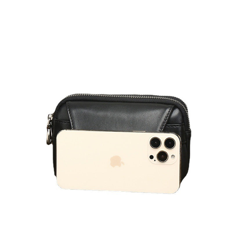 Leather Mini First Layer Double Zipper Phone Bags