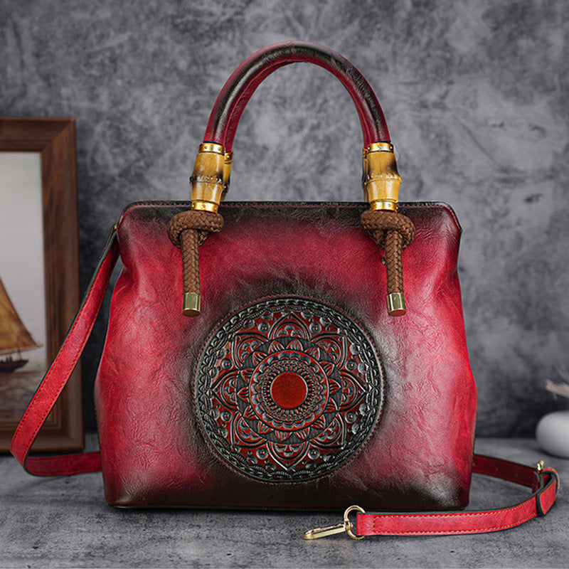 Autumn Retro Embossing Brushed Bamboo Large Crossbody Bags