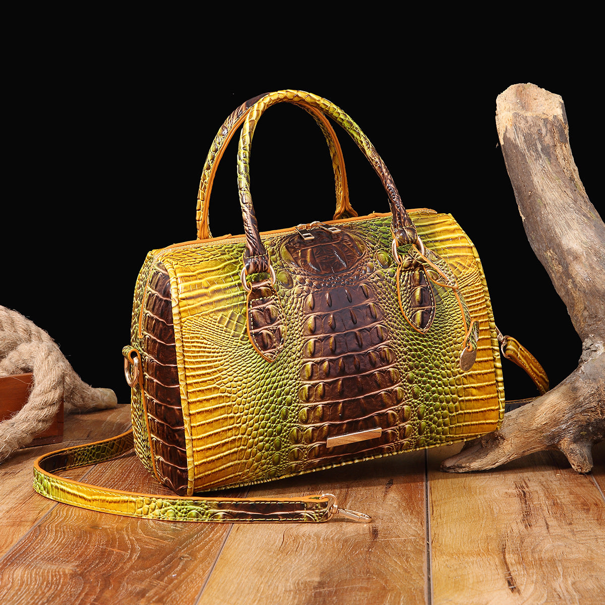 Women's Portable Underarm Vintage Brahmin Crocodile Pattern Handbags