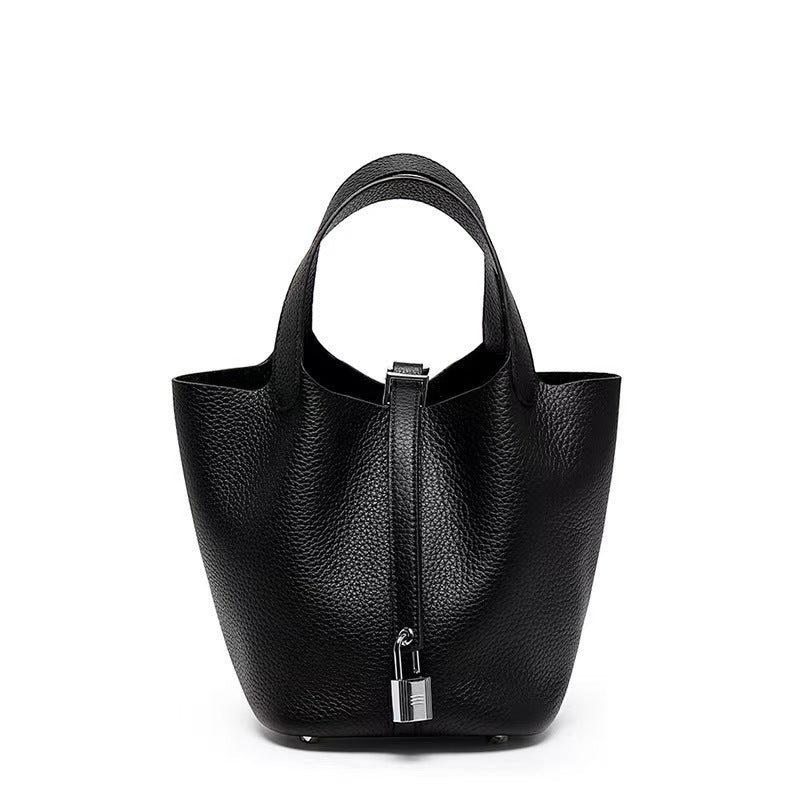 Women's Vegetable Basket Genuine Leather Litchi Pattern First Layer Handbags
