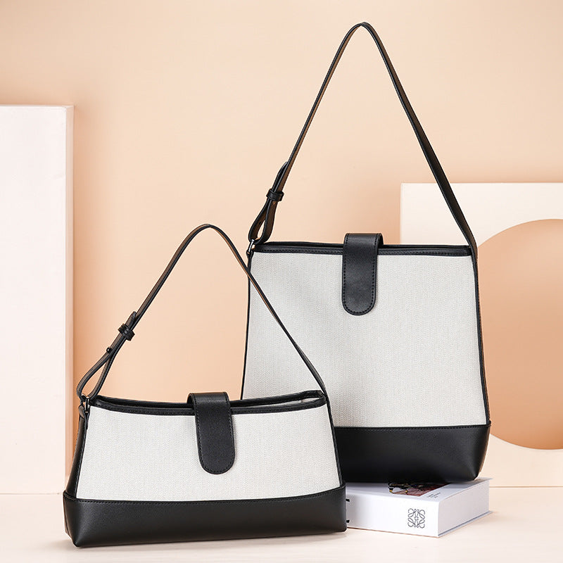 Women's Leather Car Canvas Contrast Color Patchwork Handbags