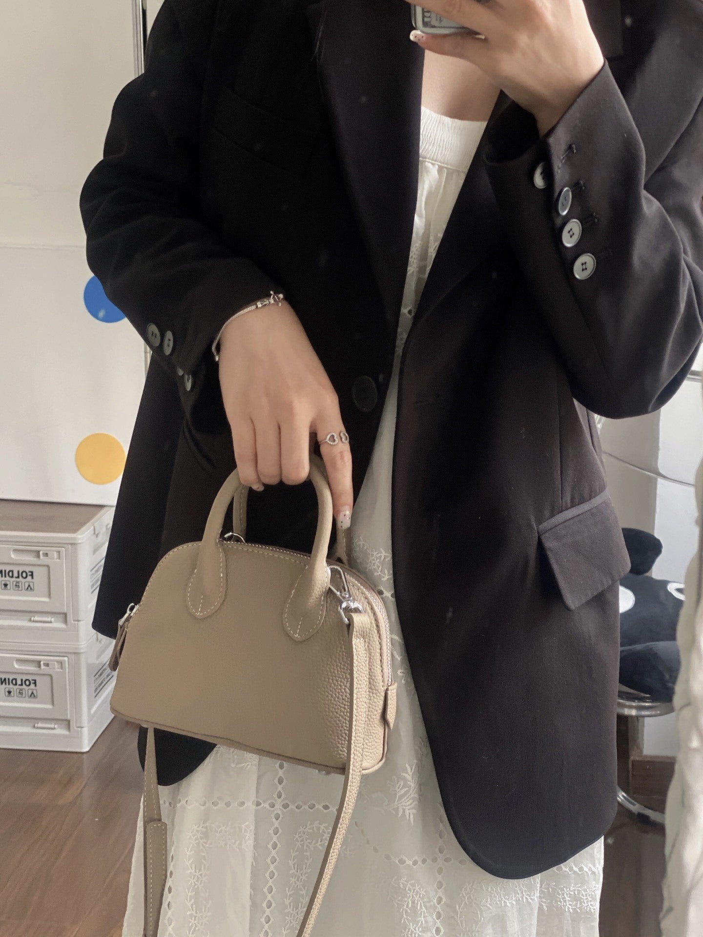 Women's Genuine Leather Shell Niche Simple Bowling Handbags