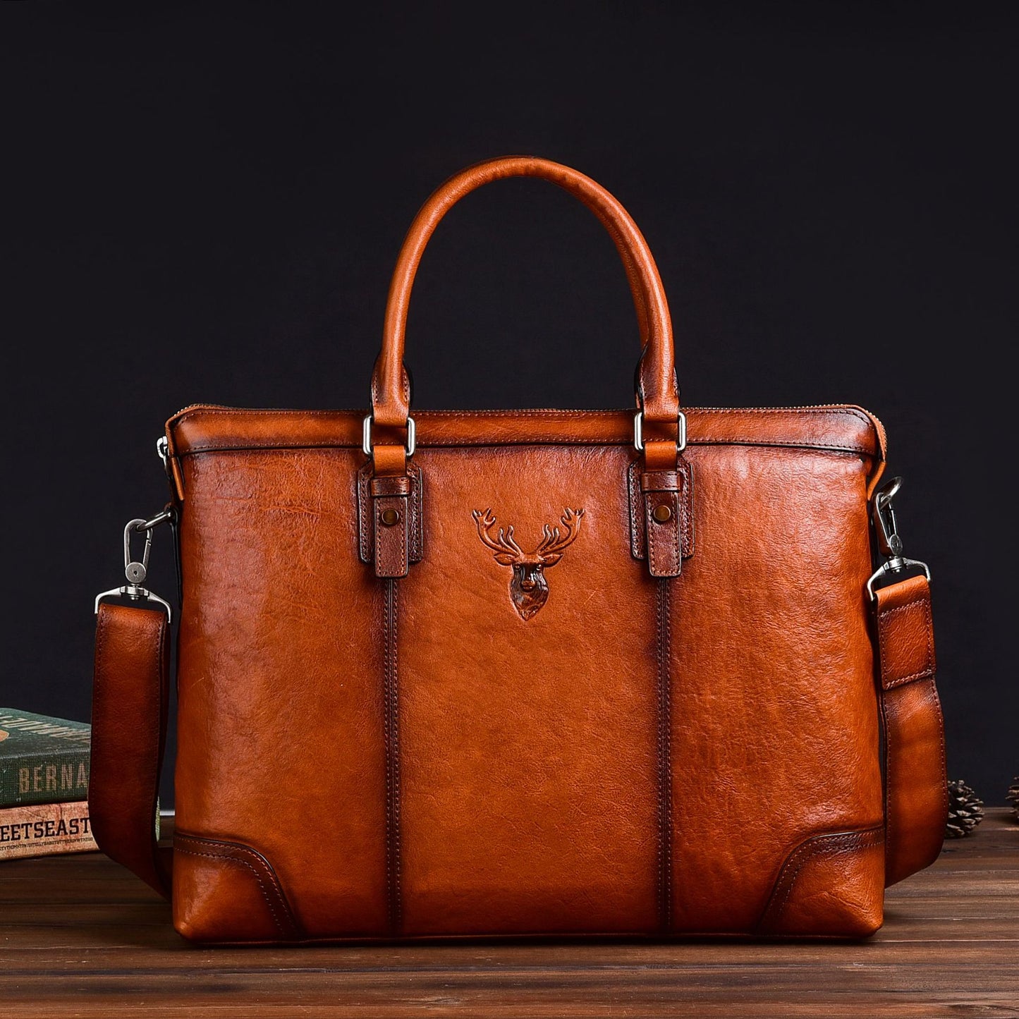 Men's Layer Tree Height Vegetable Tanning Leather Men's Briefcases