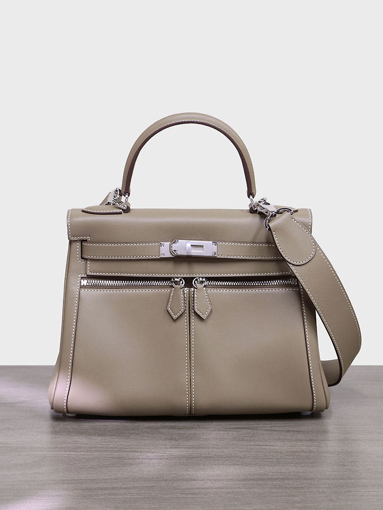 Home Double Zipper Imported Top Layer Crossbody Bags