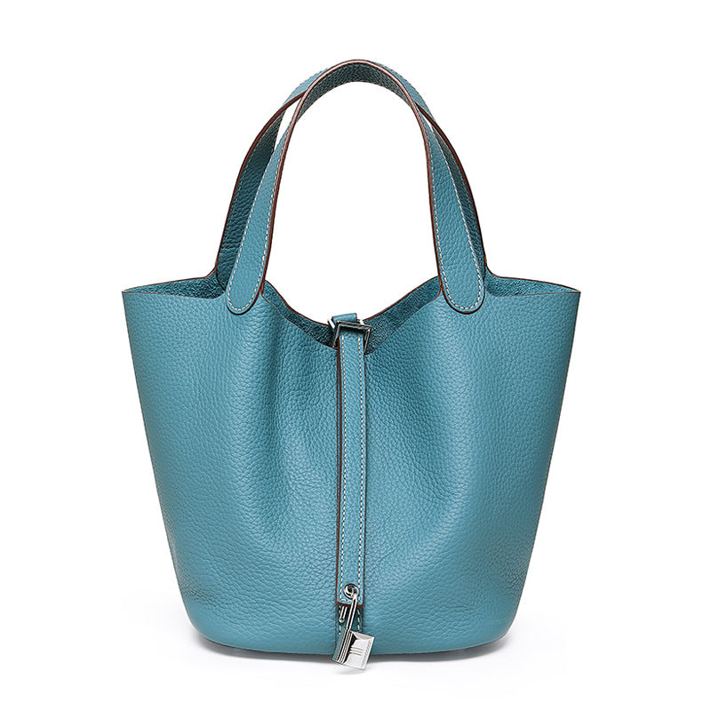 Women's High Quality Genuine Leather Vegetable Basket First Layer Cowhide Bucket Bags