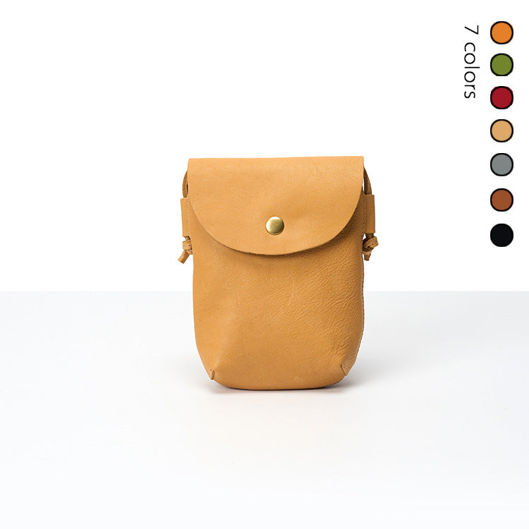 First Layer Cowhide Leather Pocket Tourist Small Square Bags