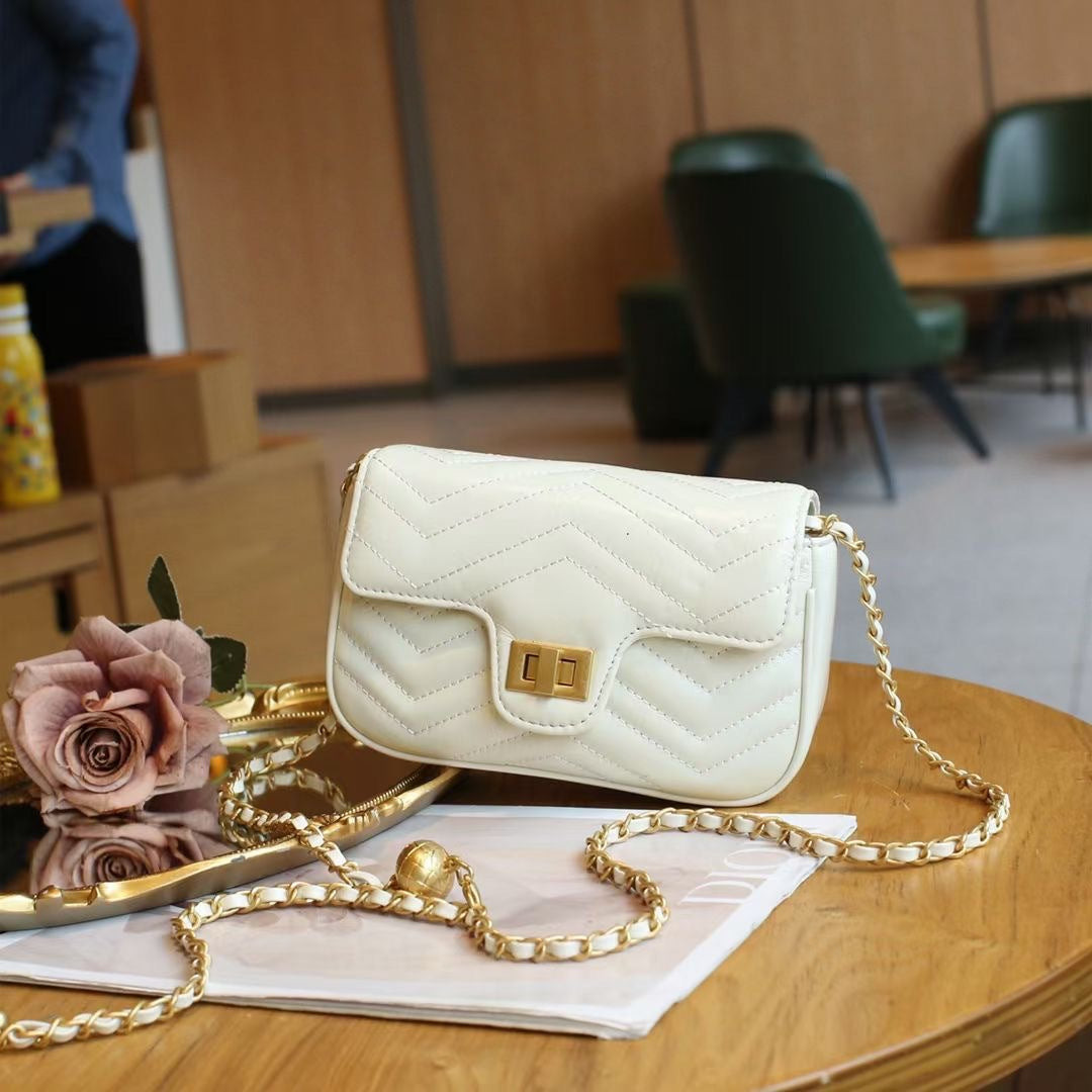 Women's Diamond Chain Female Fashion Genuine Leather Small Square Bags