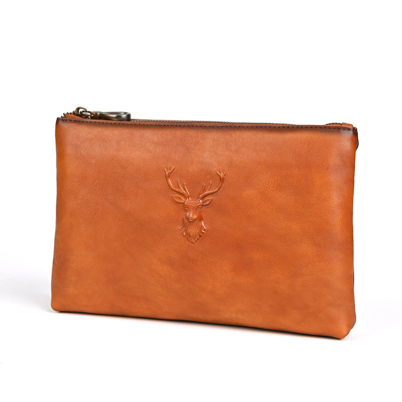 Layer Tree Height Vegetable Tanning Leather Retro Clutch Men's Handbags